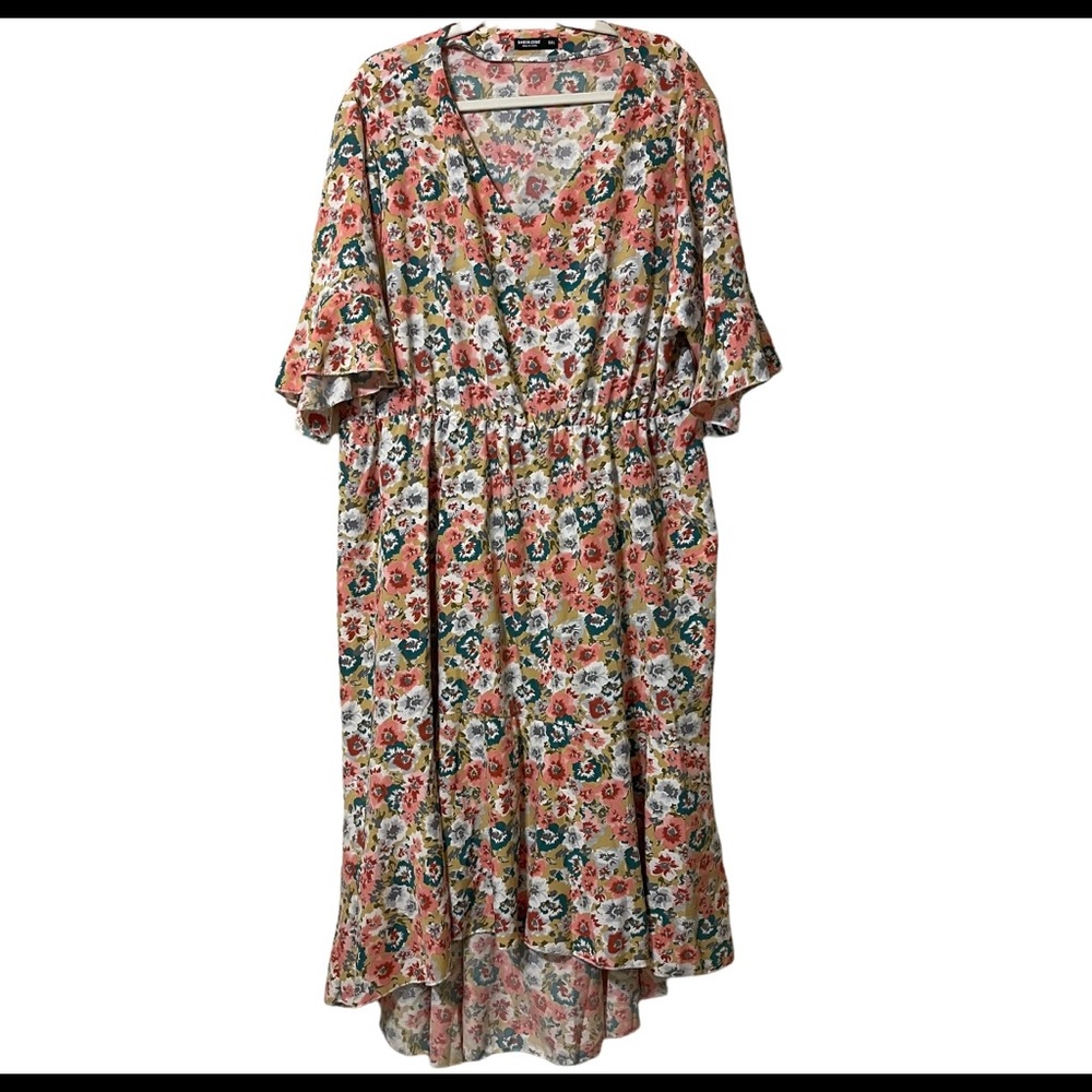 SHEIN Floral Flutter Sleeve High Low Dress 5X